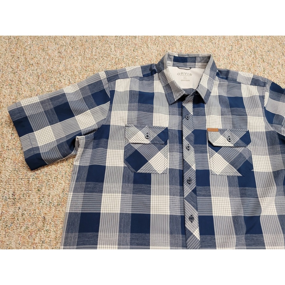 Orvis Shirt Mens XL Blue Plaid Button Up Short Sleeve Fishing Hiking Camping - Picture 5 of 14